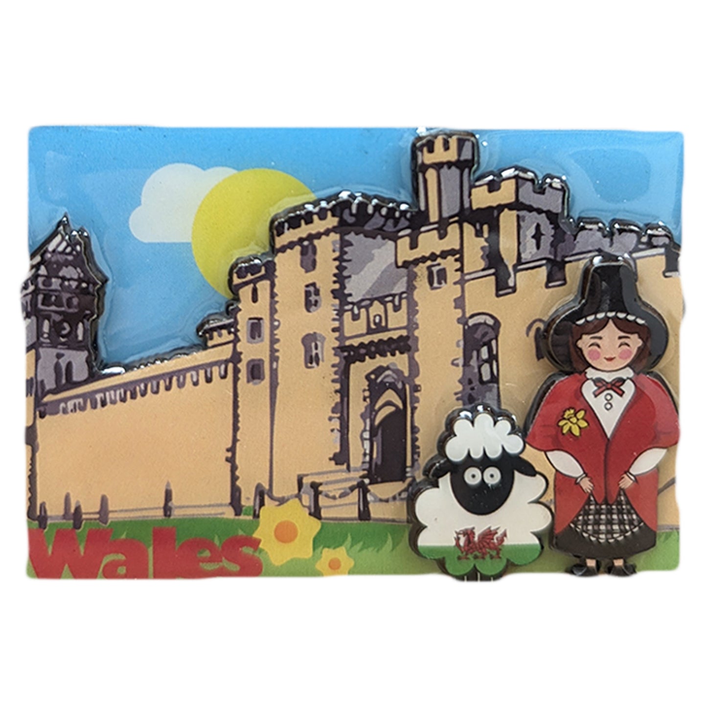 Wales Castle Welsh Lady & Sheep 3D Epoxy Magnet (3DEM004)