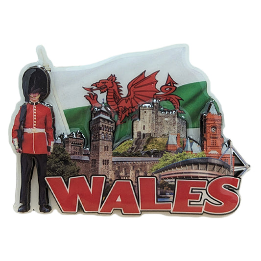 Wales Landmarks Waving Flag 2 3D Epoxy Magnet (3DEM022)
