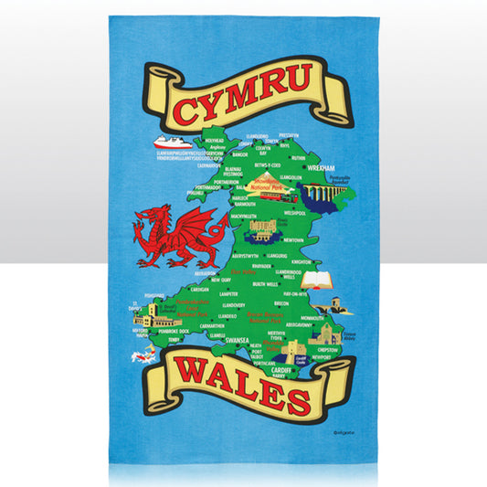 Cyrmu Wales Map Design Tea towel