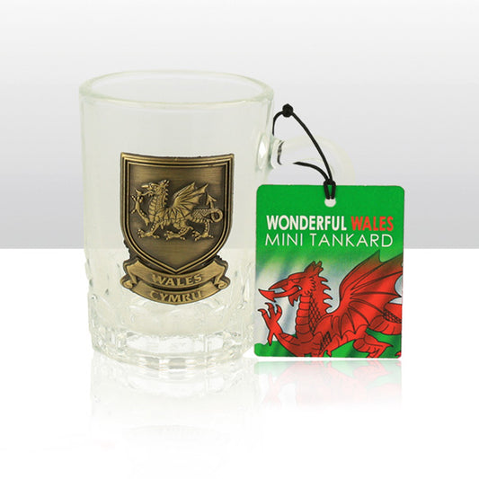 Wales Dragon Metal Plaque Mini Glass Tankard