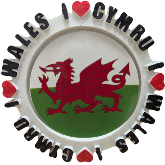 I Love Wales Cymru Round Flag Resin Magnet (RSN24)