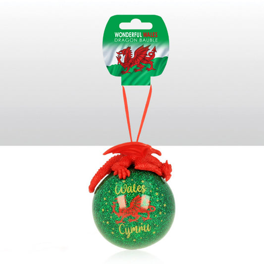 Welsh Dragon on Green Glitter Bauble