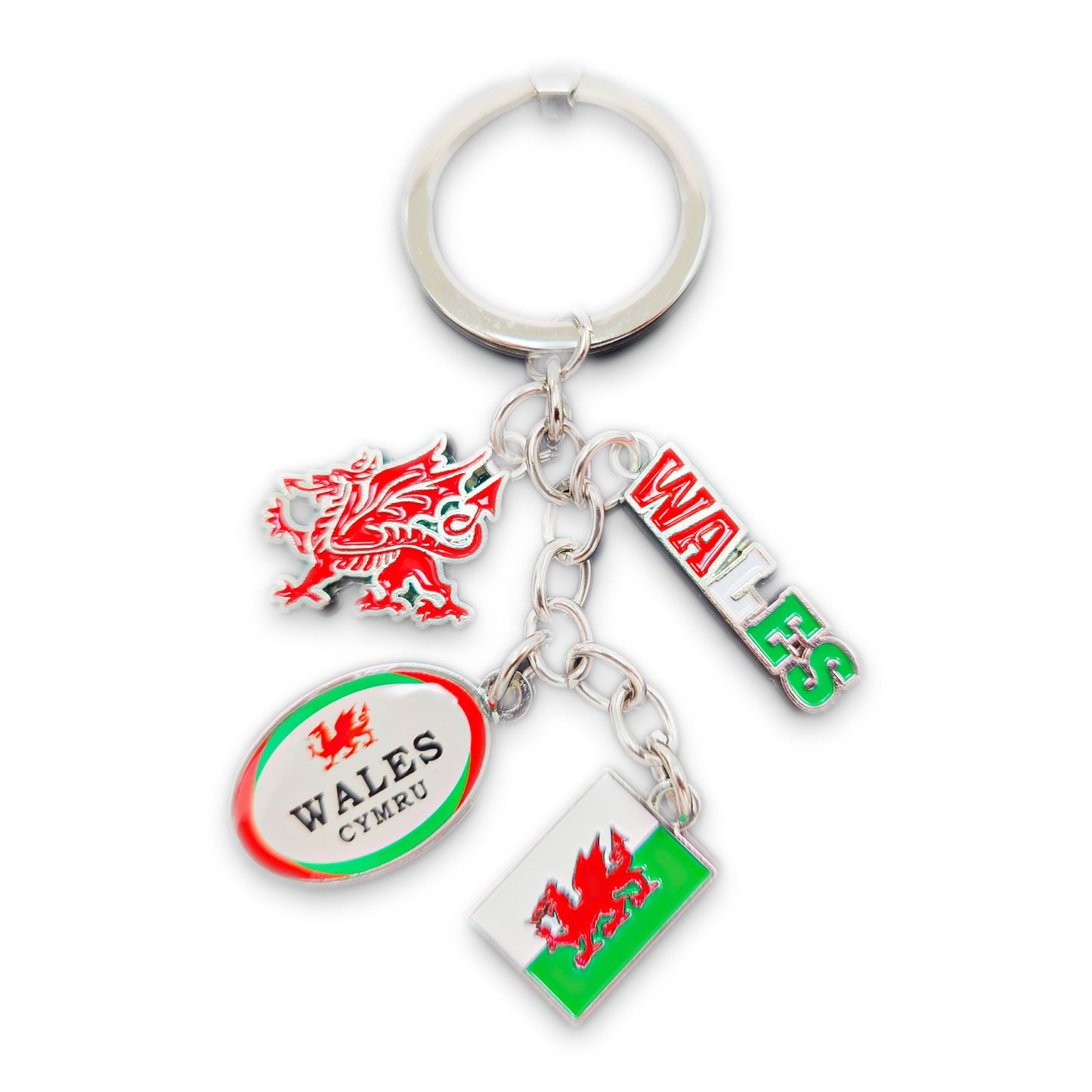 Wales Rugby Flag Dragon Charm Keyring (KY015)