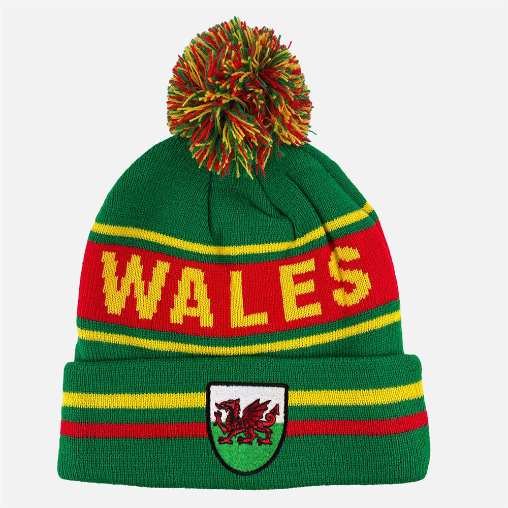 Wales Green Gold Stripe Bobble Hat