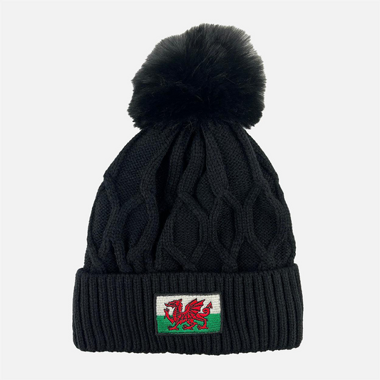 Wales Flag Cable Bobble Hat