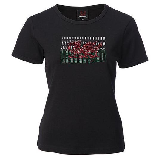 Ladies Welsh Diamonte Flag Skinni T-Shirt