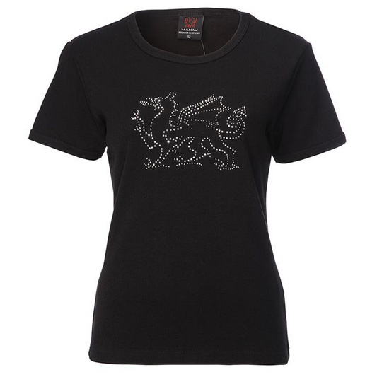 Ladies Welsh Diamonte Dragon Skinni T-Shirt